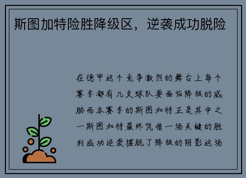 斯图加特险胜降级区，逆袭成功脱险
